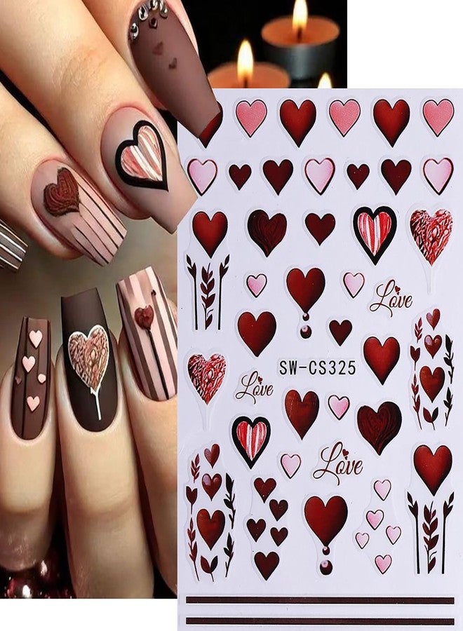 CJDLTS Valentine's Heart Nail Art Stickers Retro Heart Nail Decals 3D Self-Adhesive Rose Flower Love Design Valentine's Stickers Heart-Shaped Tree Branches Decals DIY Nail Decorations for Women Festival - Image 2